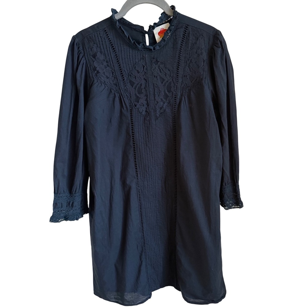 Farm Rio for Anthropologie Black Lace Mini Dress Whimsigoth Dark Boho Victorian‎